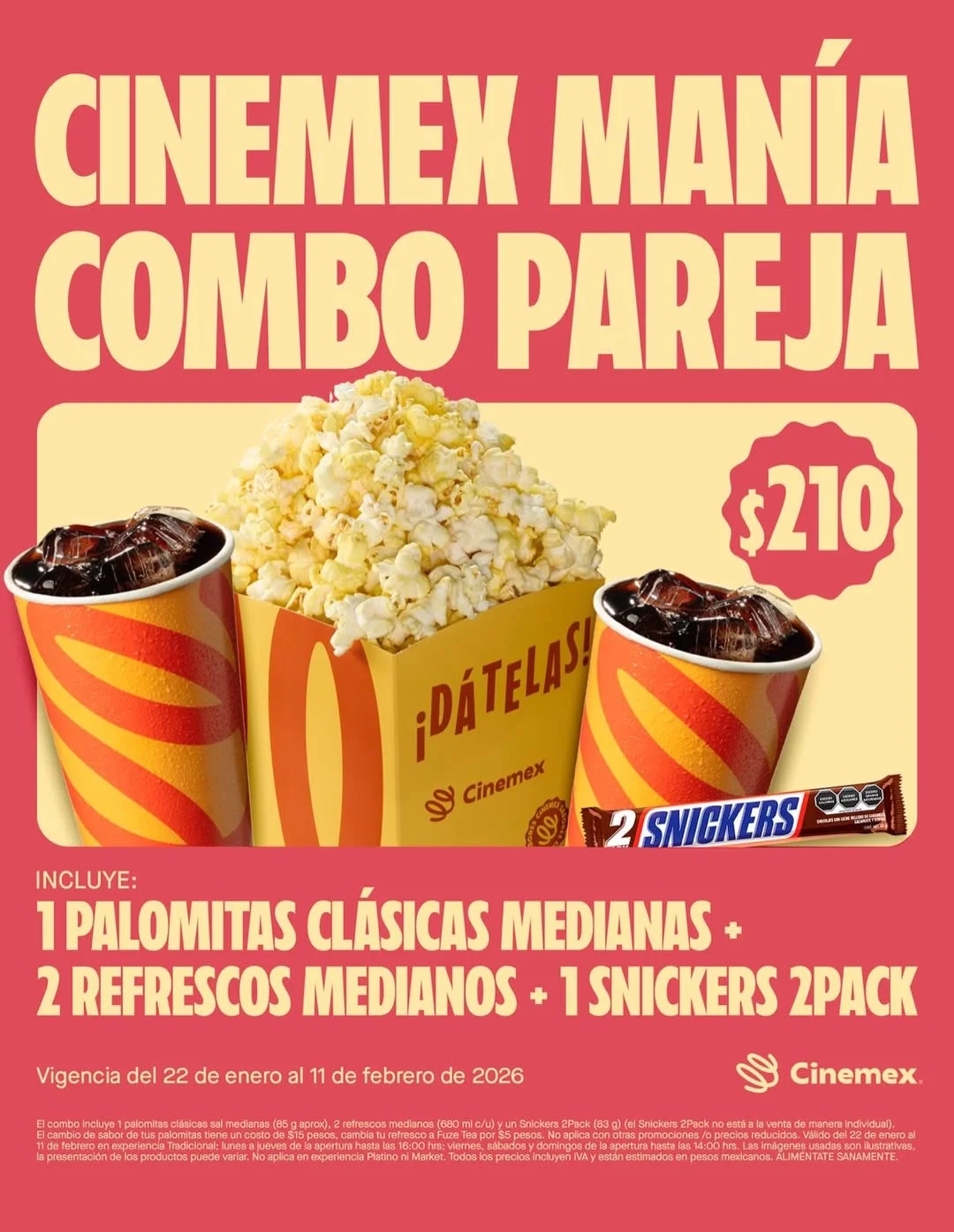 Combo pareja Cinemex Manía
